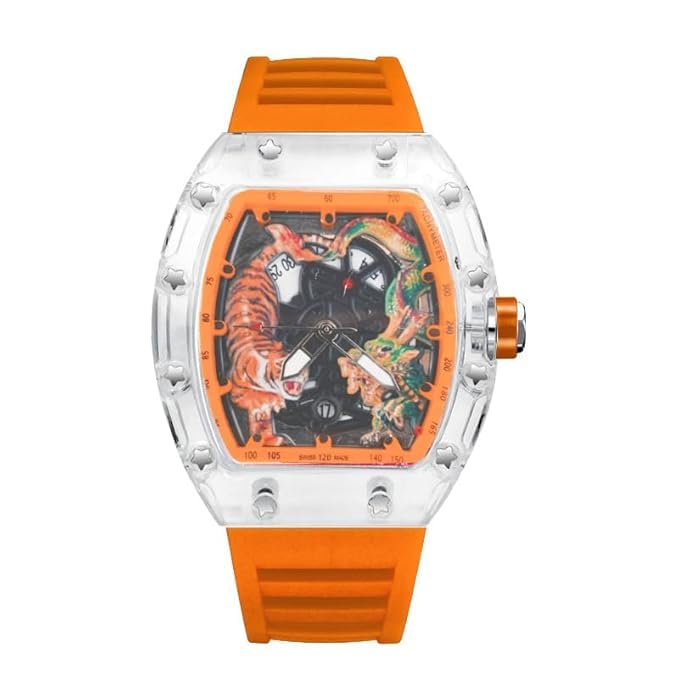 Kacheeg 1Pcs Sports Wrist Watch | Automatic Quartz Luminous Waterproof MenS BarrelType Dragon Tiger Design  Style 10