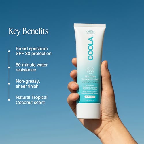 COOLA Organic Mineral Sunscreen & Sunblock Body Lotion, Skin Care for Daily Protection, Broad Spectrum SPF 30, Tropical Coconut,