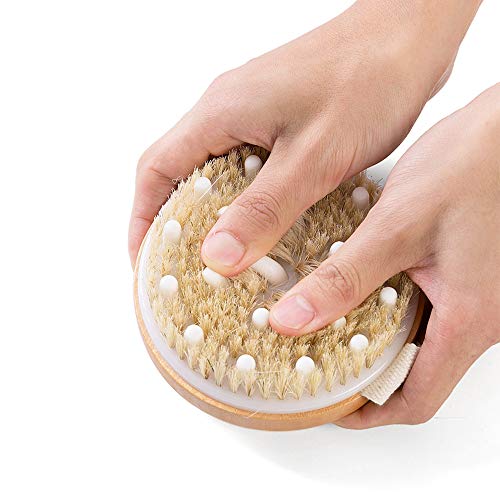 Ithyes Body Brush Dry Brushing Bath Brush Gentle Skin Exfoliate Massage Scrub 100% Nature Boar Bristles Bamboo Wood Improve Bloo
