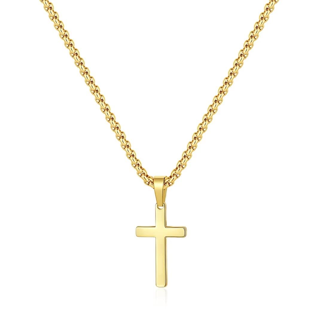 Ursteel Gold Cross Necklace for Men, Mens Cross Chain Stainless Steel Cross Necklace for Men 20 Inch Cross Necklace Jewelry Gift