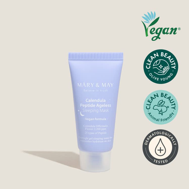 Mary&May Vegan Calendula Peptide Ageless Sleeping Mask - Overnight Hydration Face Gel Mask Korean Facial Mask - Soothing Acne, A
