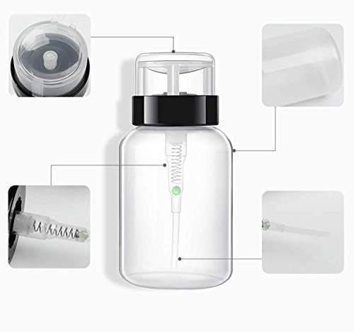Lassum 200Ml (7 Oz) Push Down Empty Pump Dispenser For Nail Polish Remover Liquid Bottle, Black And Clear