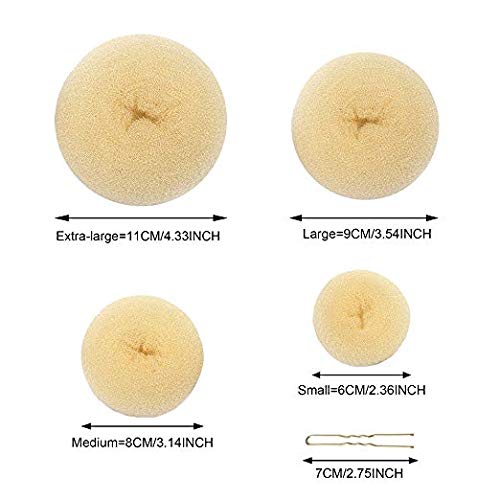 Hair Bun Shaper Set,Teenitor 4 Hair Pcs Donut Bun Maker(Extra-Large, Medium, Small) With Bobby Pins Blonde 20Pcs, Doughnuts Ring