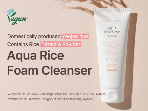 S.NATURE AQUA RICE FOAM CLEANSER 80ml | Facial Cleanser, Rice Extract Rice Powder Cleanser with Mild Cleansing, Glycerin,Vegan,