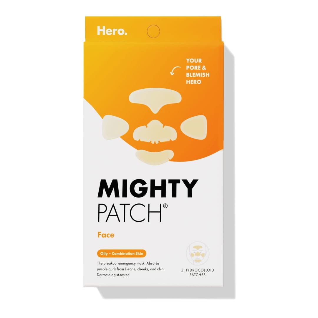 Mighty Patch Face Patch From Hero Cosmetics - Xl Hydrocolloid Face Mask For Acne, 5 Large Pimple Patches For Zit Breakouts On No