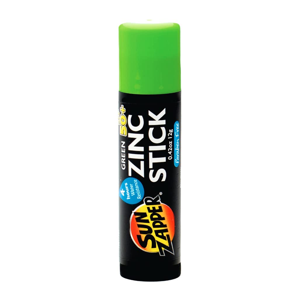 Sun Zapper Zinc Oxide Sunscreen Stick Mineral Green Spf 50+ Water Resistant For Face & Body, Adults, Kids (0.42 Oz, 12G) Broad S