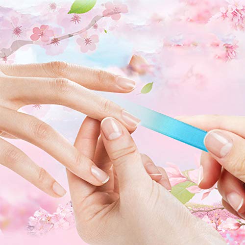 QRWT 12 Pack Glass Nail Files Set - Double Sided Crystal Glass, Multi Color, Fingernail Care, Model SCH-015