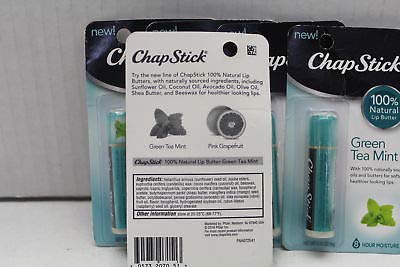 ChapStick 100% Natural Lip Butter, Green Tea Mint, 0.15 oz, Pack of 3 - Moisturizing Lip Care, Green Flavor