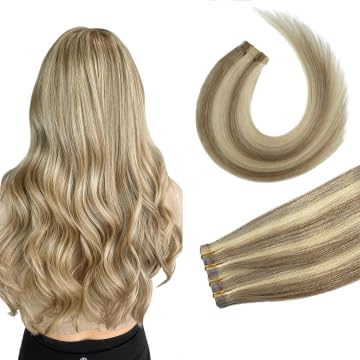 Tape In Hair Extensions Ash Blonde Mixed Bleach Blonde 100% Remy Human Hair Extensions Silky Straight For Fashion Women 20 Pcs/P