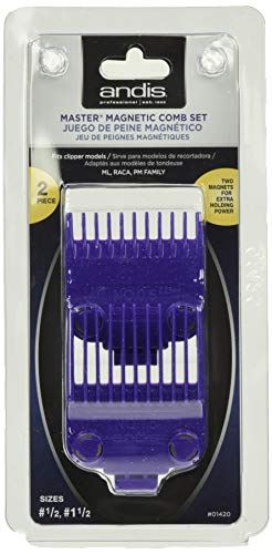 Andis 01420 Master Clipper Magnetic Comb Set - Crafted For Long-Lasting Performance - Dual Pack Sizes 0.5 & 1.5 And Fit With Ml