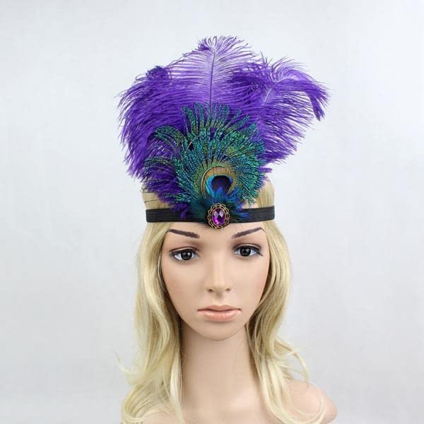 ATORSE?Womens Peacock Artificial Feather Fascinator Headpiece Headband Dress Fancy Purple
