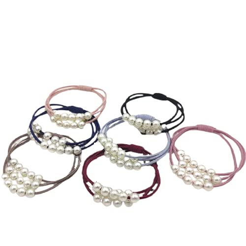 El Regalo Set Of 5 Knotted Elastic Pearls Hair Ties Rubber Band Ponytail Holder For Girls/Kids/Women (5 Pearls Multi Layers Rubb