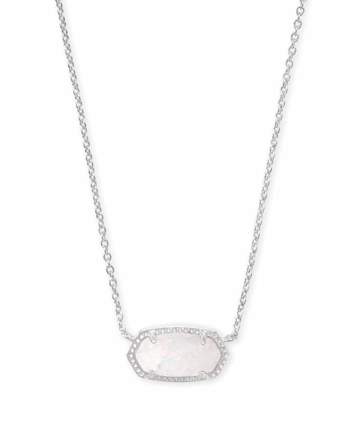 Kendra Scott Elisa Pendant Necklace for Women, Fashion Jewelry, Rhodium-Plated Brass, White Opal