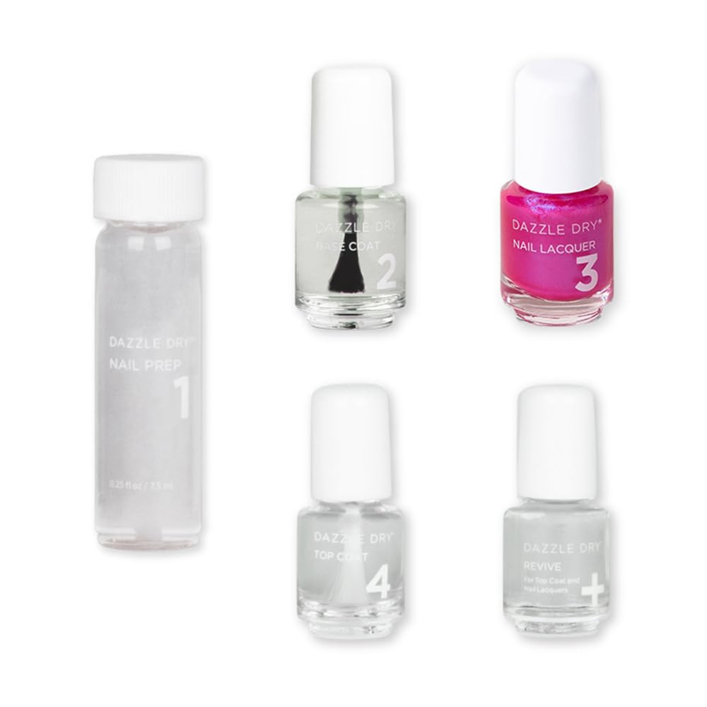 Dazzle Dry Mini Kit 4 Step System - Beloved - A bright hot pink shimmer with a subtle blue flash effect. Semi-sheer shimmer. (5 