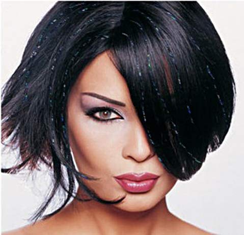 40    Hair Tinsel 200 Strands Two Sparkling Colors : Silver & Stellar Midnight Black