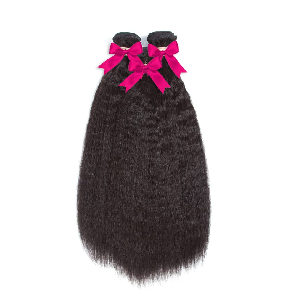 Kinky Straight Hair Bundles, Kerriana 18 20 22 Inch Black Bundles Human Hair 100% Unprocessed Human Hair Bundles Yaki For Black