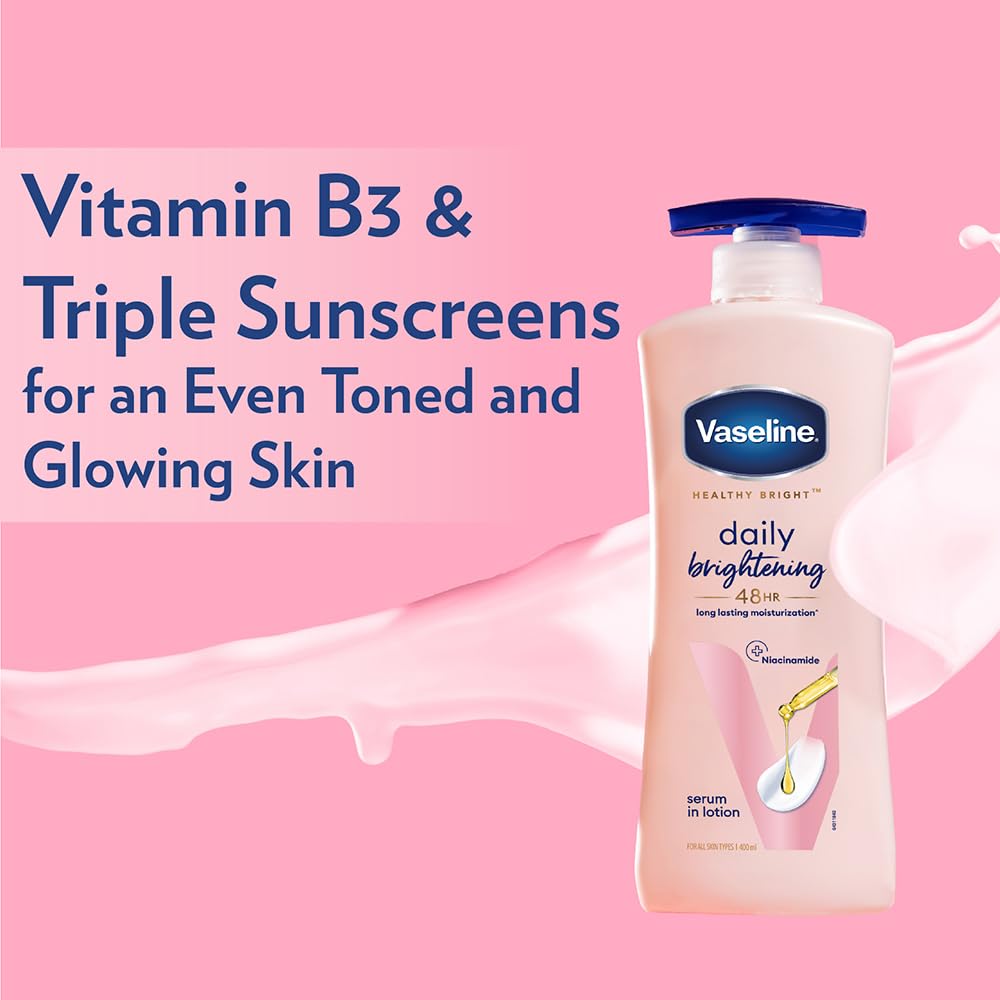 Vaseline Healthy Bright, Daily Brightening Daily Moisturizer, 400 Ml, For Glowing Skin, With Vitamin B3, Visibly Radiant Skin In