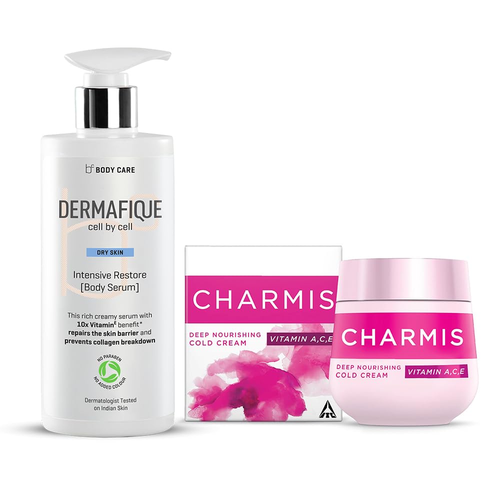 Dermafique Intensive Restore Body Lotion Serum (300Ml) + Charmis Deep Nourishing Cold Cream (200Ml) | Suitable For Winters & 100