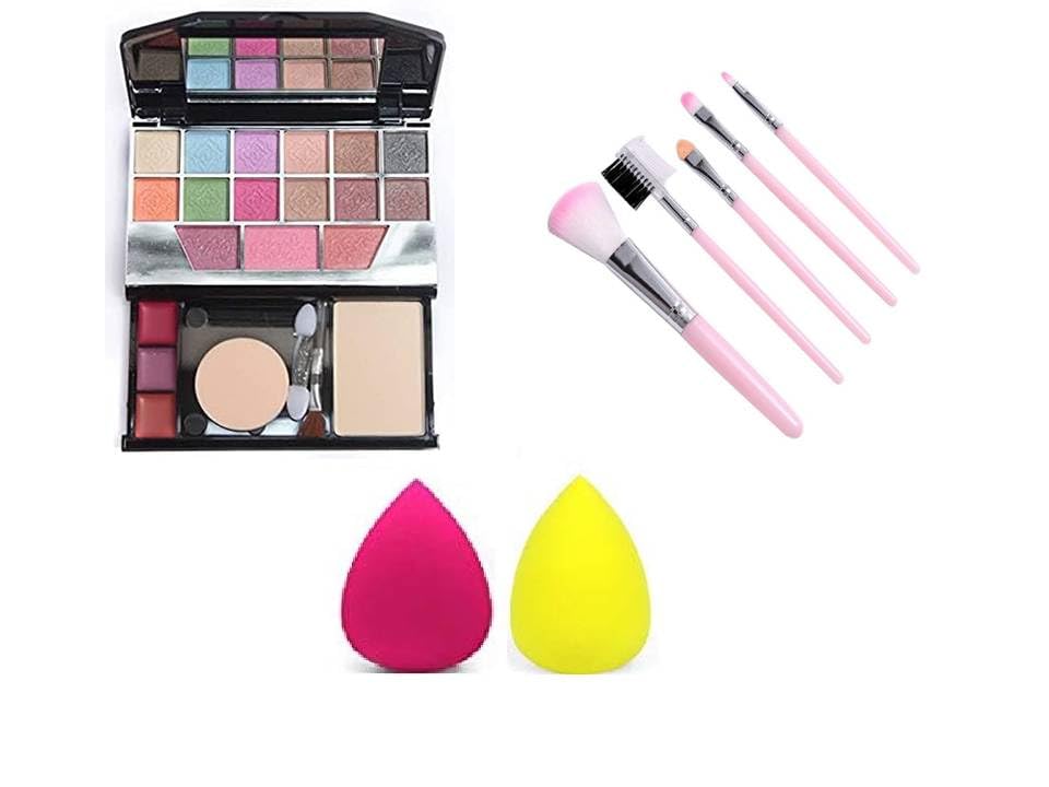 Just Tya Professional Finish Makeup Kit With 12 Eyeshadows, Compact Powder, Lipsticks, 5 Pink Makeup Brushes And 2 Beauty Sponge