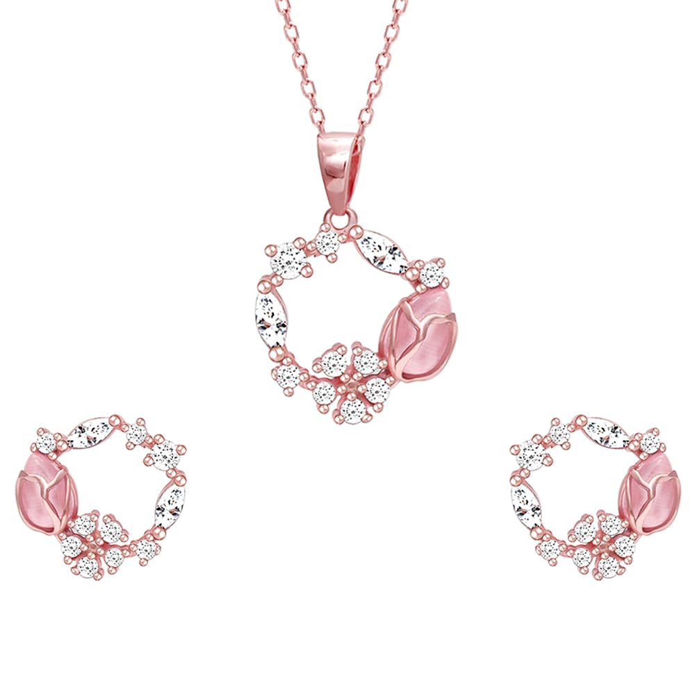 GIVA 925 Silver Rose Gold Aqua Dual Chalcedony Leaf Set With Earrings, Pendant & Chain | Gifts For Women, Gift Sets| With Certif
