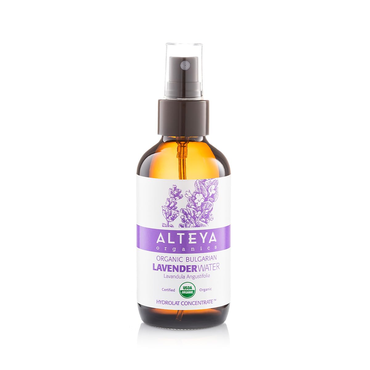 Alteya Organics Lavender Water Usda Certified Organic Facial Toner, 4 Fl Oz/120Ml Pure Bulgarian Lavandula Angustifolia Flower W