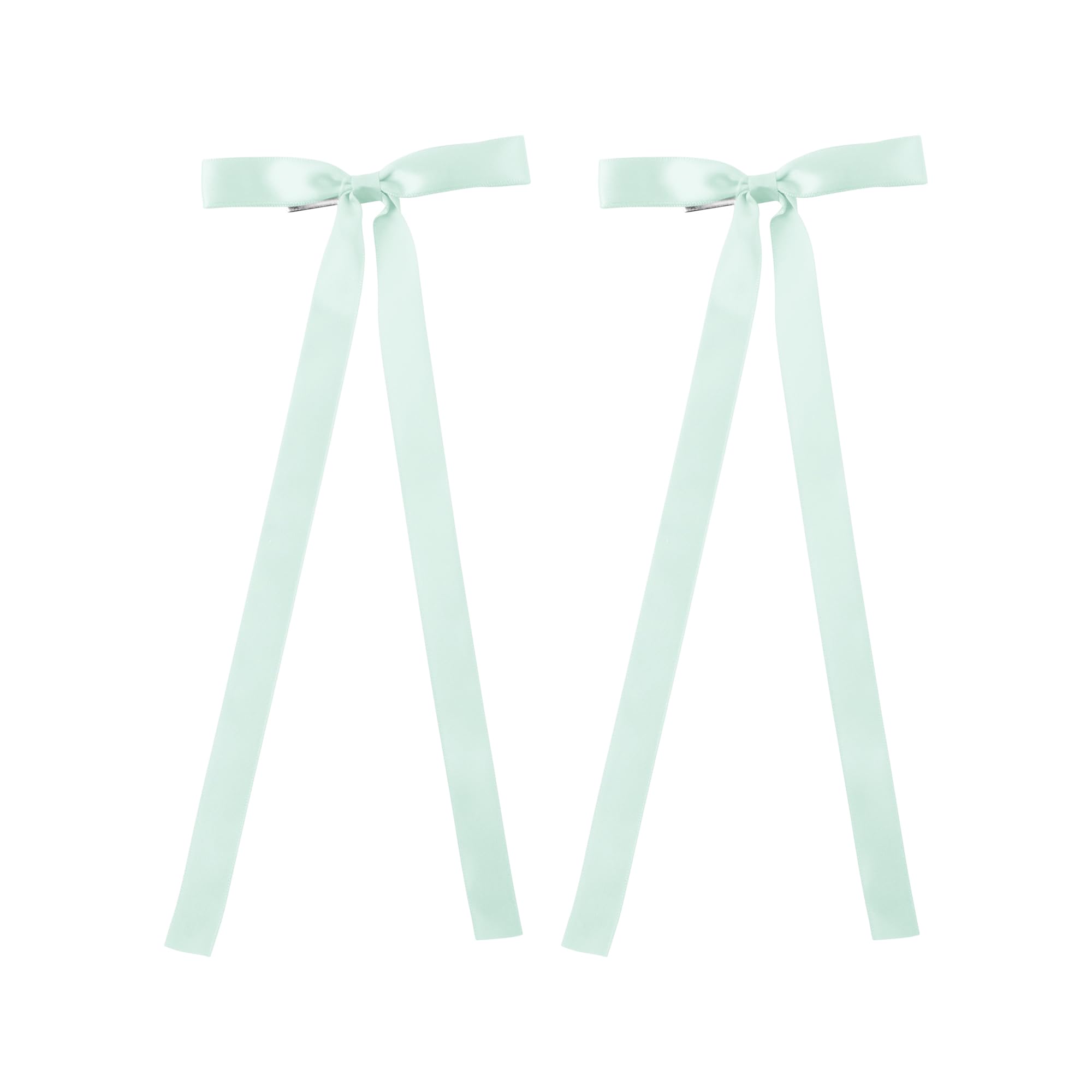 2PCS Silky Satin Hair Bows Hair Clip Ribbon Accessories Ponytail Holder Hair Bow for Women Girls Teens (Mint)