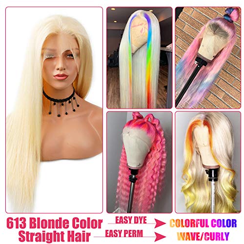 Supsyousf 28 Inch 13X6 Hd Straight Blonde Lace Front Wigs - Human Hair Pre-Plucked | 180 Density | Glueless Wigs | Baby Hair | 6