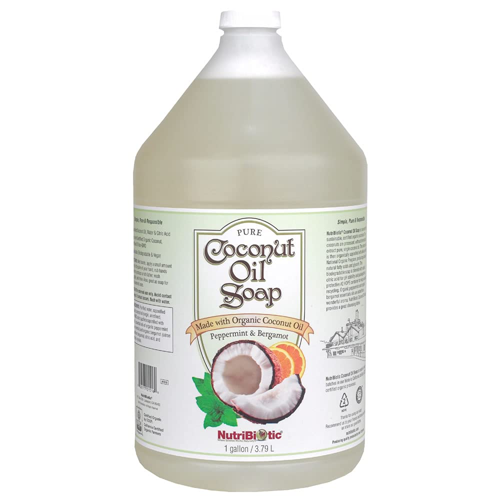 NutriBiotic Pure Coconut Oil Soap, Peppermint & Bergamot, 1 Gallon | Certified Organic, Unrefined, Biodegradable, Vegan & Made w