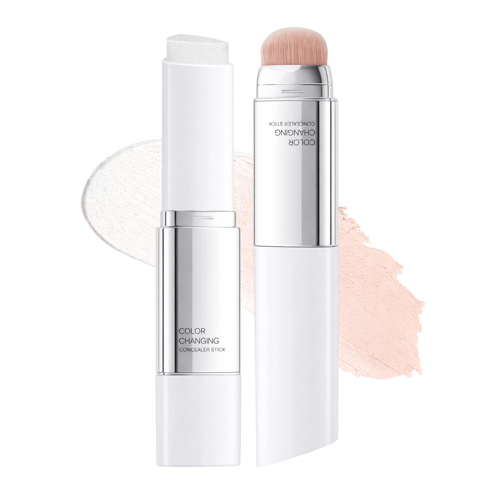 Jutqut Color Changing Foundation Stick, 2in1 Dual Ended Foundation Stick with Brush, Lightweight Dewy Finish, Blendable Cream 