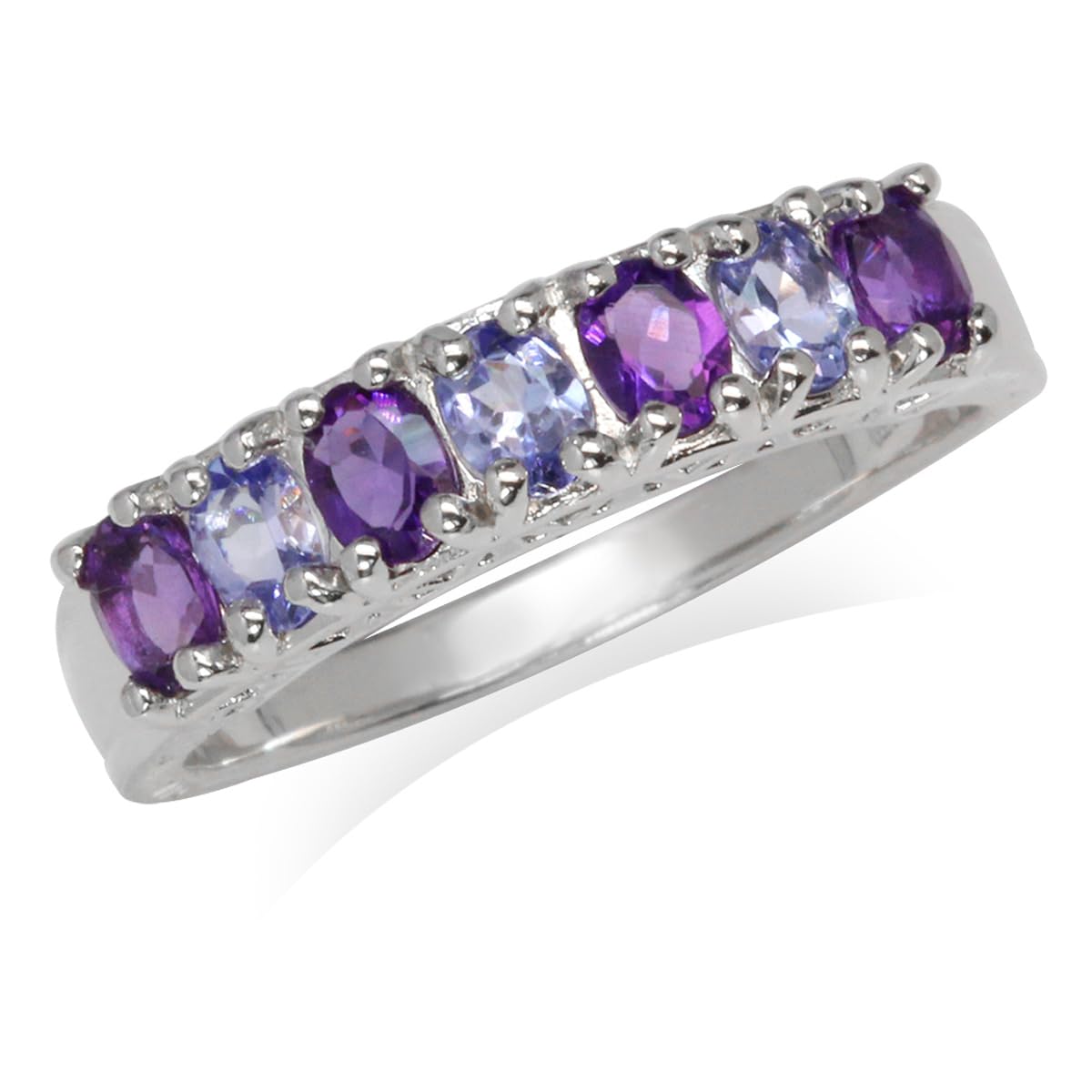 Silvershake Genuine Tanzanite and African Amethyst White Gold Plated 925 Sterling Silver Journey Ring Size 10