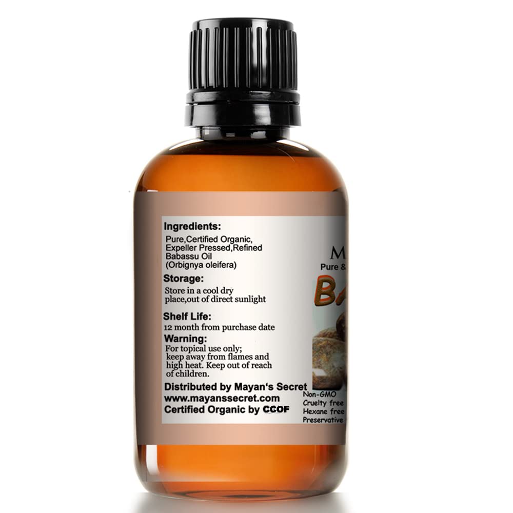 Mayan's Secret - 4oz Organic Babassu Oil for Hair - Rich in Antioxidants and Moisturizing Properties for Hair and Skin