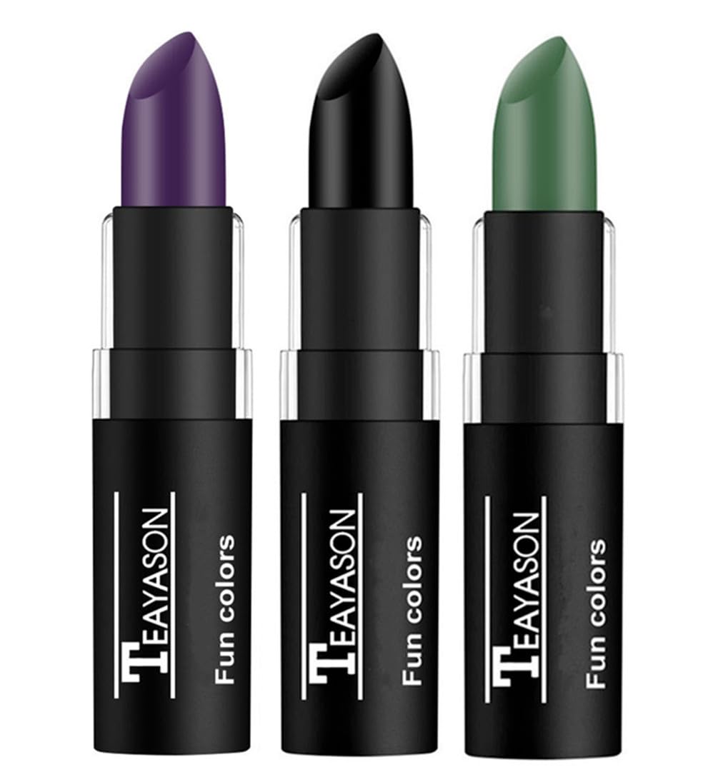Go Ho 3 Pcs Makeup Dark Purple Green Black Cream-Blendable Sticks,Waterproof Green And Purple Face Body Paint Professional Sfx M