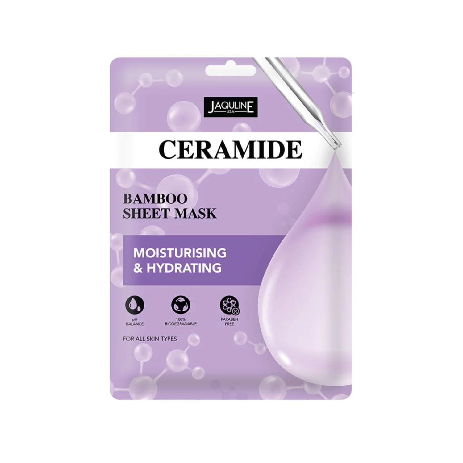 Jaquline Usa Ceramide Sheet Mask | Zero Paraben & Sulphate | Biodegradable | Lightweight | Hydrating & Barrier Repair