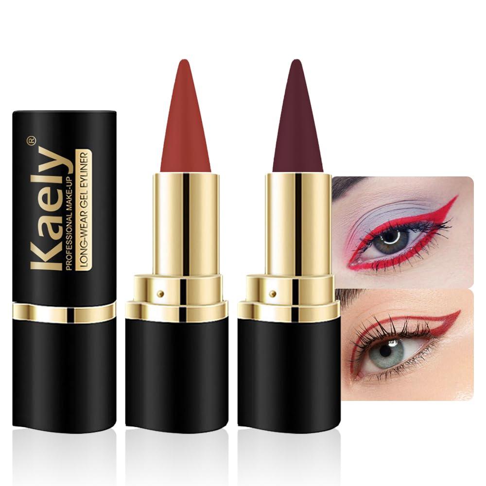 Kaely 2Pcs Red Dark Red Gel Eyeliner Pencil Set,Waterproof Color Colored Eye Liner Crayon,Cat Eye Stencil Gothic Halloween Makeu