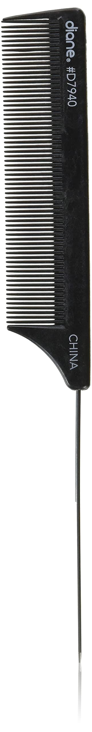 Diane D7940 Silicone Pin Tail Comb, Black