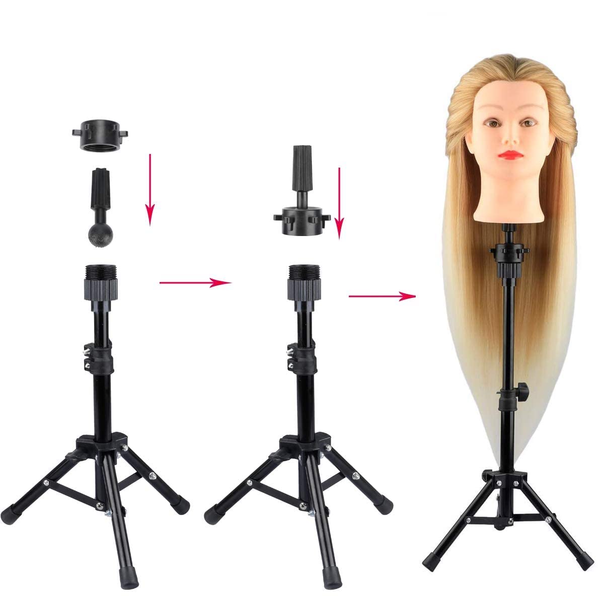 AliLeader 25 Inch Wig Head Stand Adjustable Mannequin Head Stand Wig Stand Tripod with Head Adjustable Wig Tripod Stand for Trai