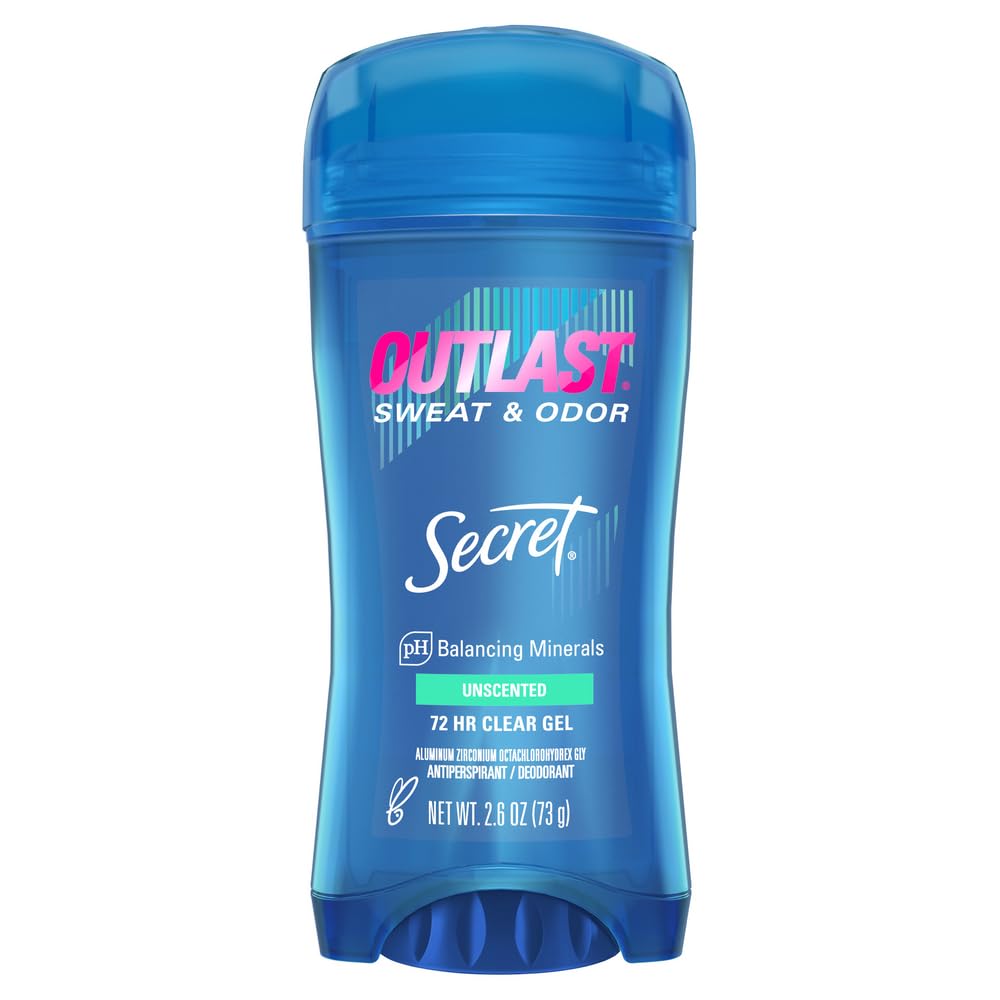 Secret Antiperspirant Deodorant for Women, Unscented, Clear Gel, Outlast Xtend, 2.6 Oz (Pack of 6) (Packaging May Vary)