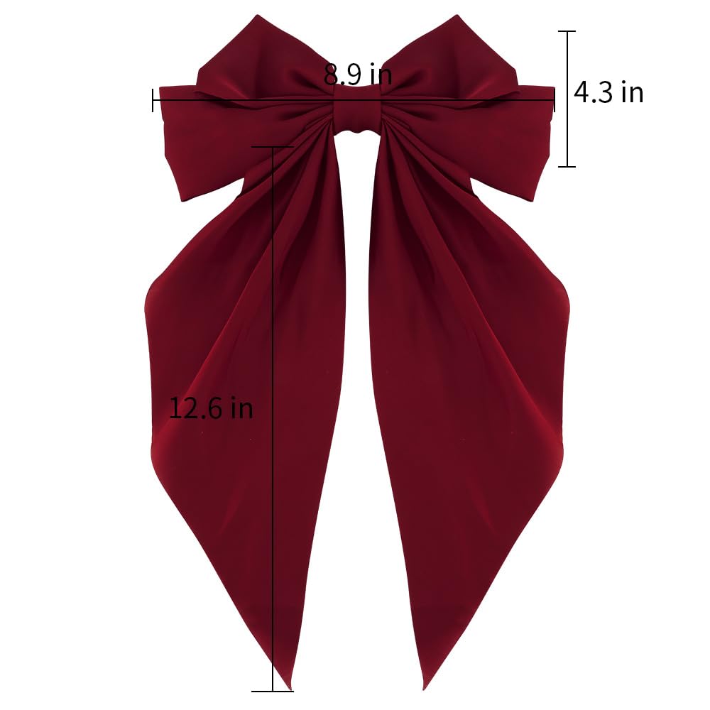 Atoden Red Silky Satin Large Oversized Bowknot Hair Bows 2Pcs Long Tail Barrettes Metal Clips Aesthetic Hair Accessories Christm