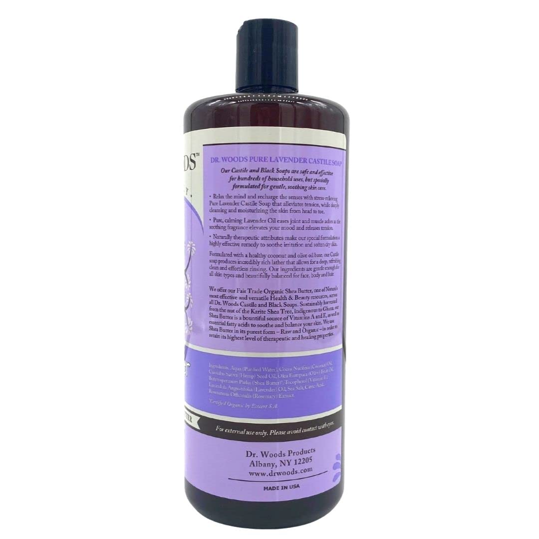 Dr. Woods Pure Lavender Castile Soap with Organic Shea Butter, 32 Ounce (Pack of 2)