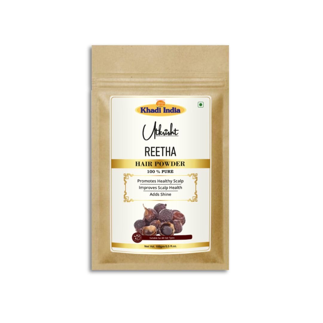 Utkrisht Khadi Reetha Hair Powder Pack 100G | Natural,Herbal & Ayurvedic | Removes Dirt, Excess Oil & Chemicals | For Dry, Frizz