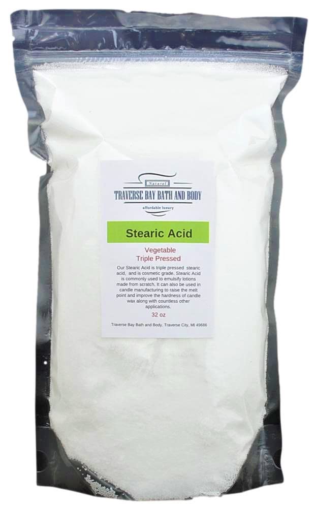 Traverse Bay Bath And Body Stearic Acid 32 Oz. Vegetable Base Triple Pressed Cosmetic Grade Resealable Stand-Up Moisture Barrier