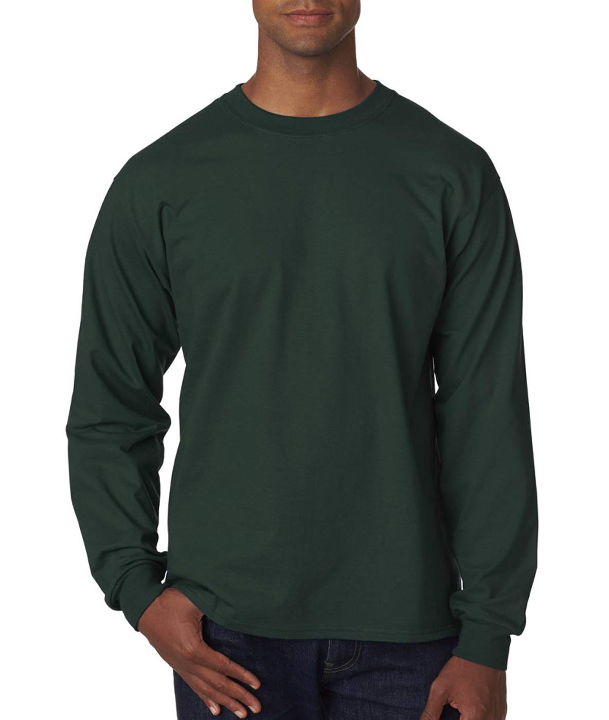 Hanes Mens Long-Sleeve Beefy-T Shirt, Deep Forest, Medium (Pack of 2)