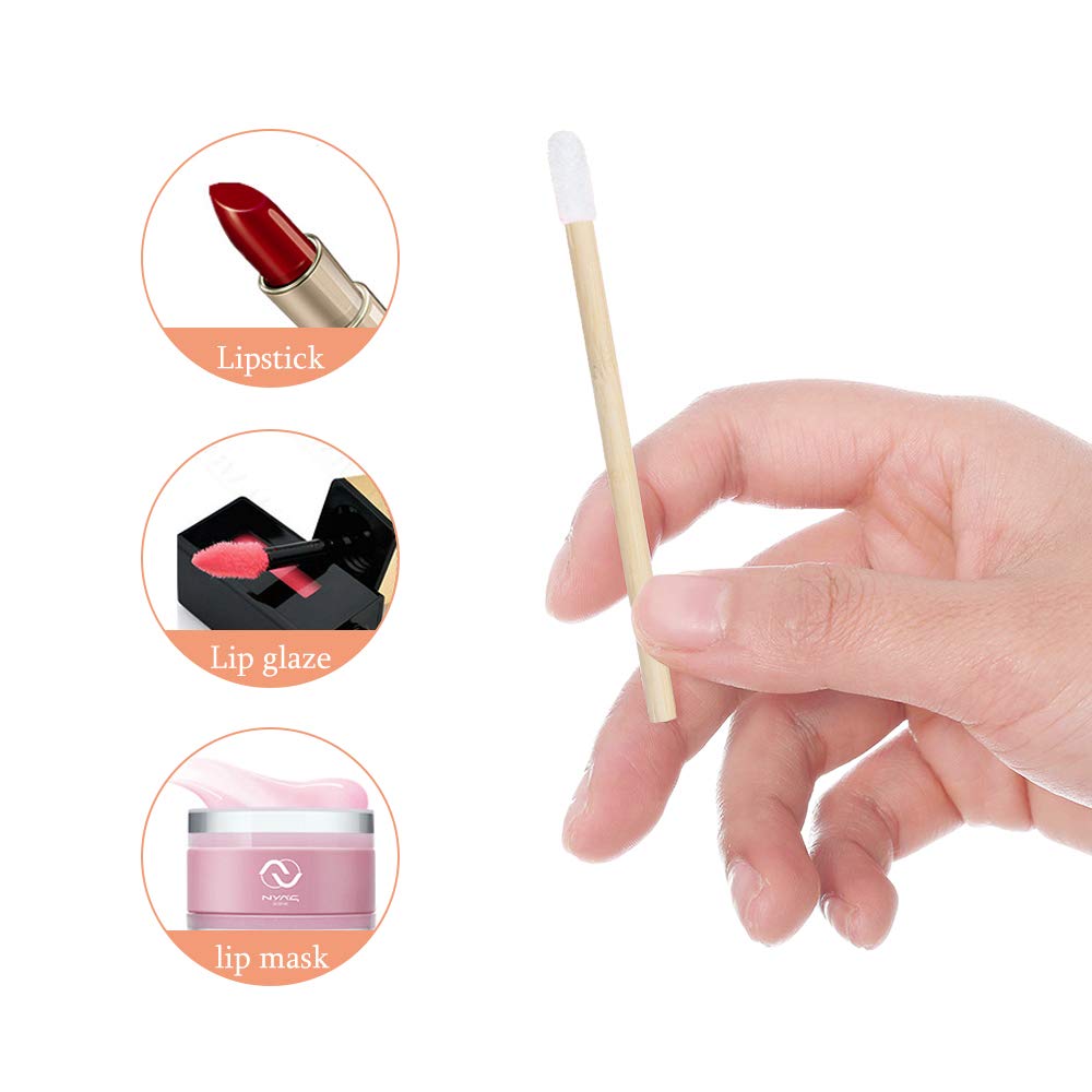 100Pcs Lip Gloss Wands Disposable Bamboo Handle Lip Brushes Lipstick Applicator Makeup Tool