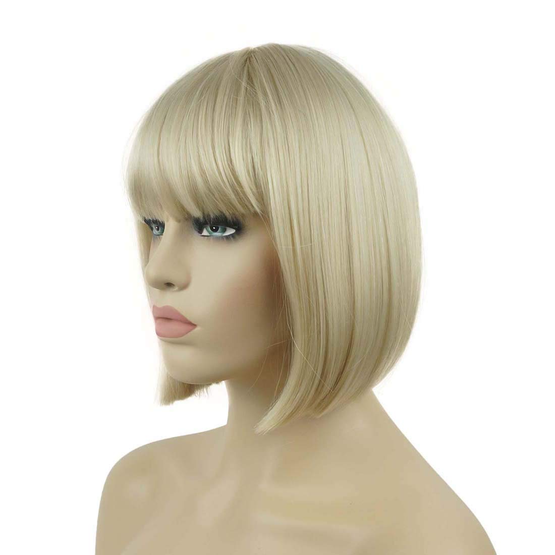 Lydell 8'' Straight Short Bob Hair Flat Bangs Cute Central Dot Skin Top Heat Resistant Synthetic Wigs (122)