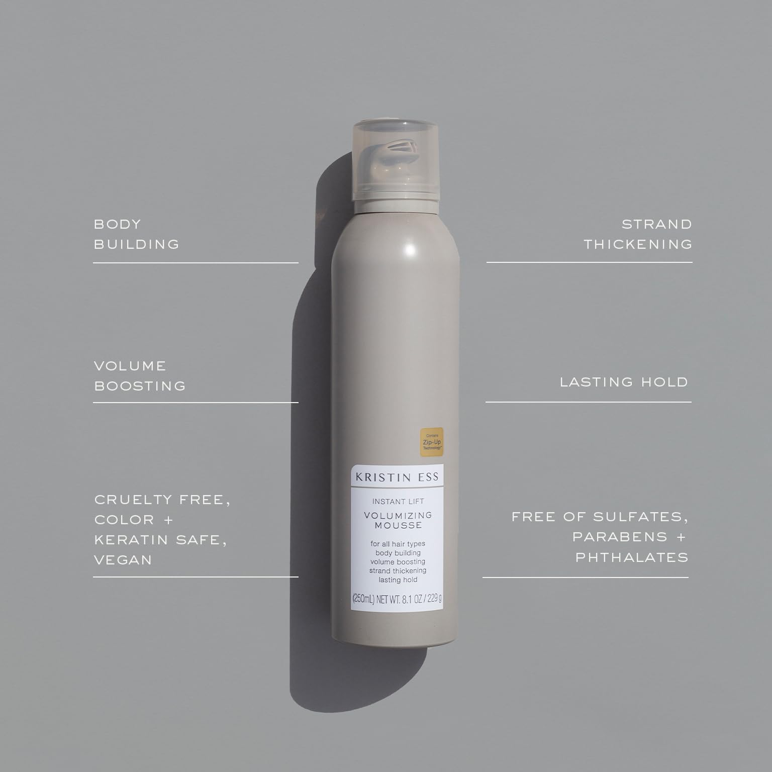 Kristin Ess Hair Instant Lift Volumizing Mousse With Castor Oil - Boosts Volume + Thickens, Body Building, Lasting Hold, Non Sti