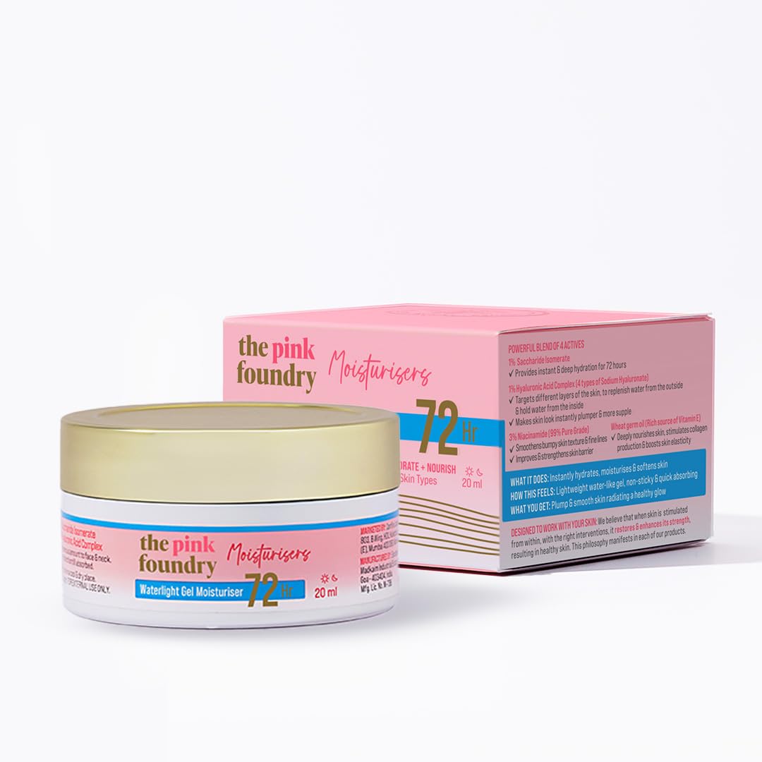 The Pink Foundry Waterlight Gel Moisturiser With 72 Hours Of Hydration | Travel Size With 1% Hyaluronic Acid & 1% Saccharide Iso