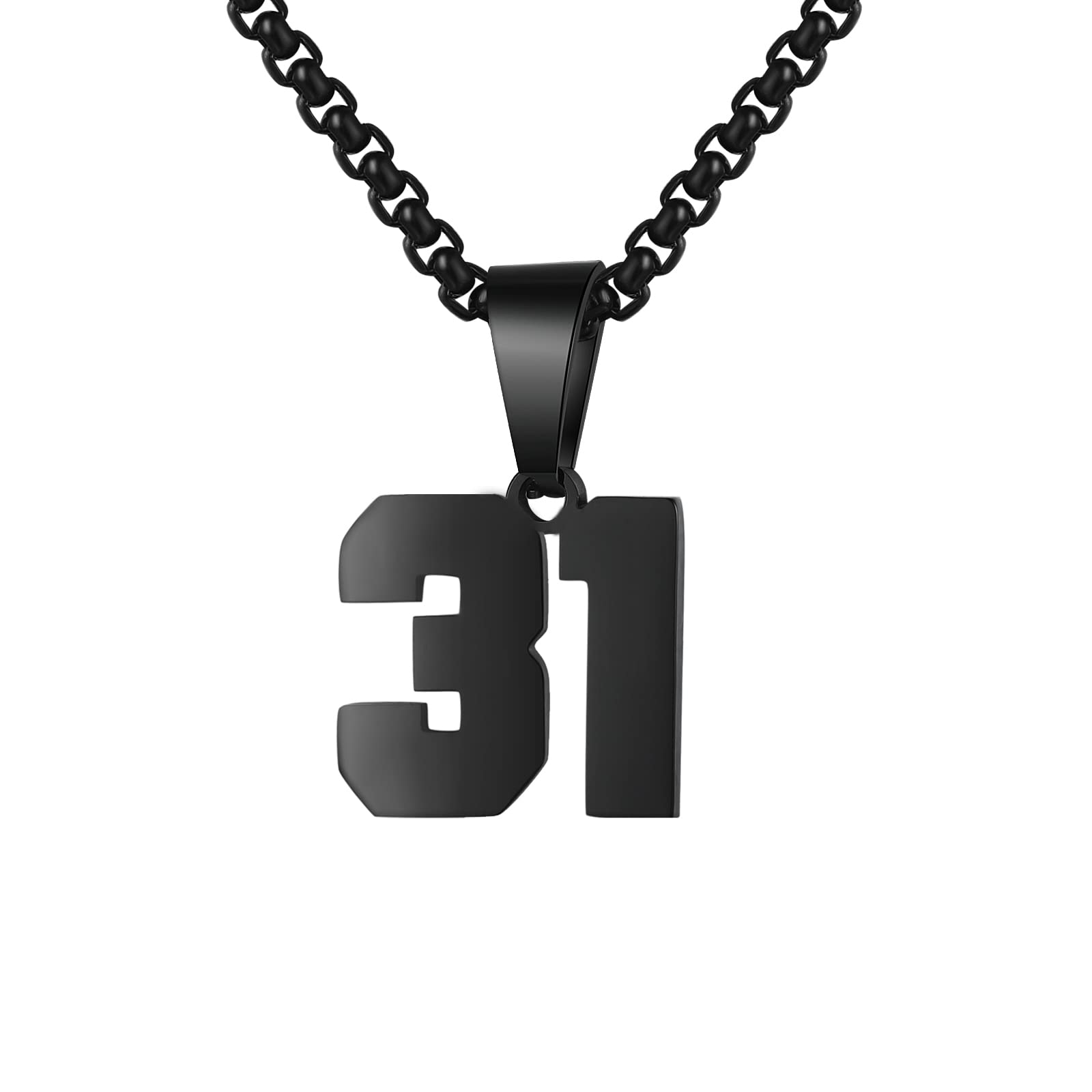 Number Necklaces Personalized Necklaces Black Initial Number Pendant Stainless Steel Chain Movement Necklaces for Men Women (31)