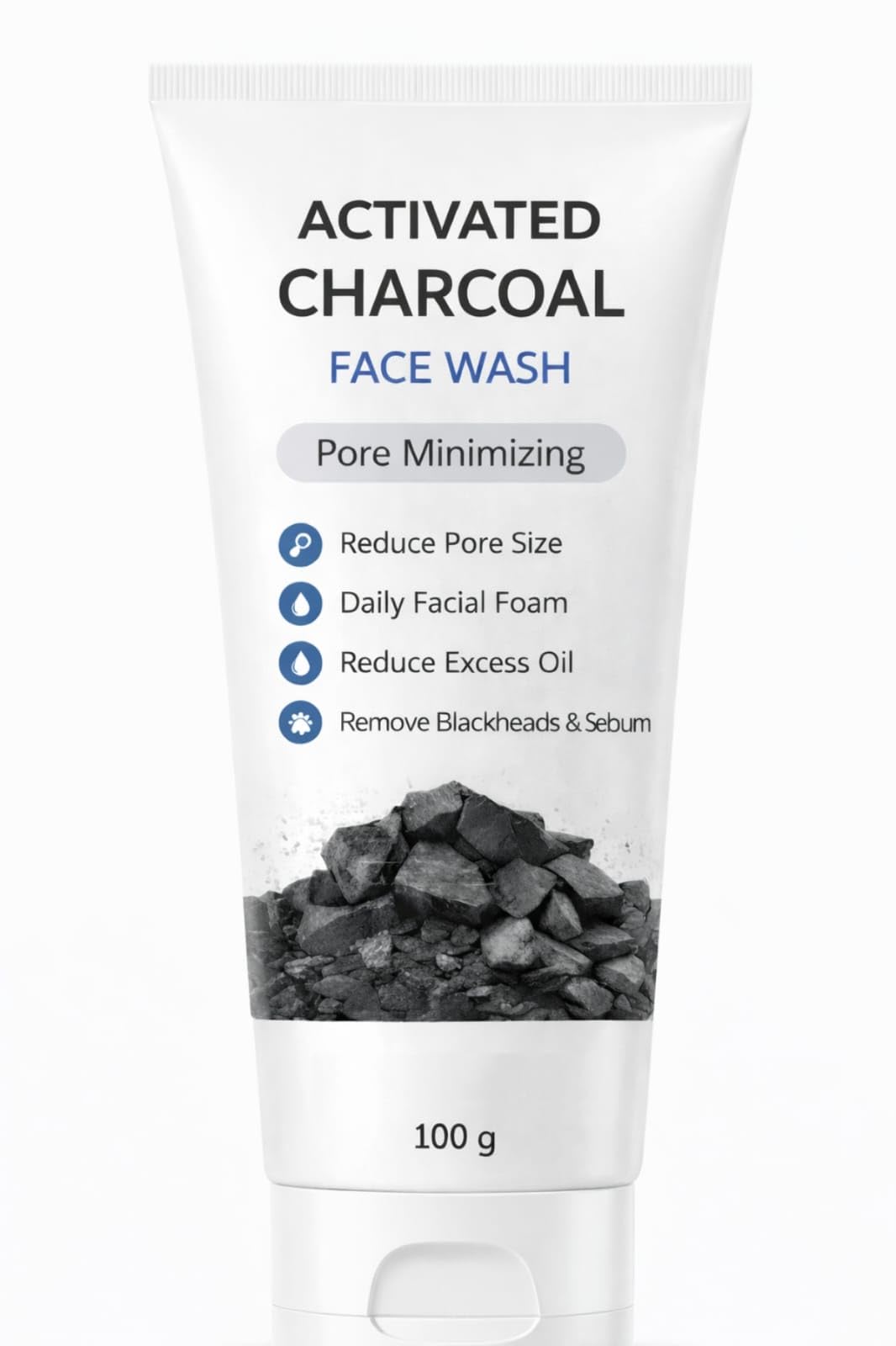 Activated Charcoal Face Wash, Pore Minimizing, Reduce Pore Size, Daily Facial Foam, Reduce Excess Oil, Remove Blackheads & Sebum