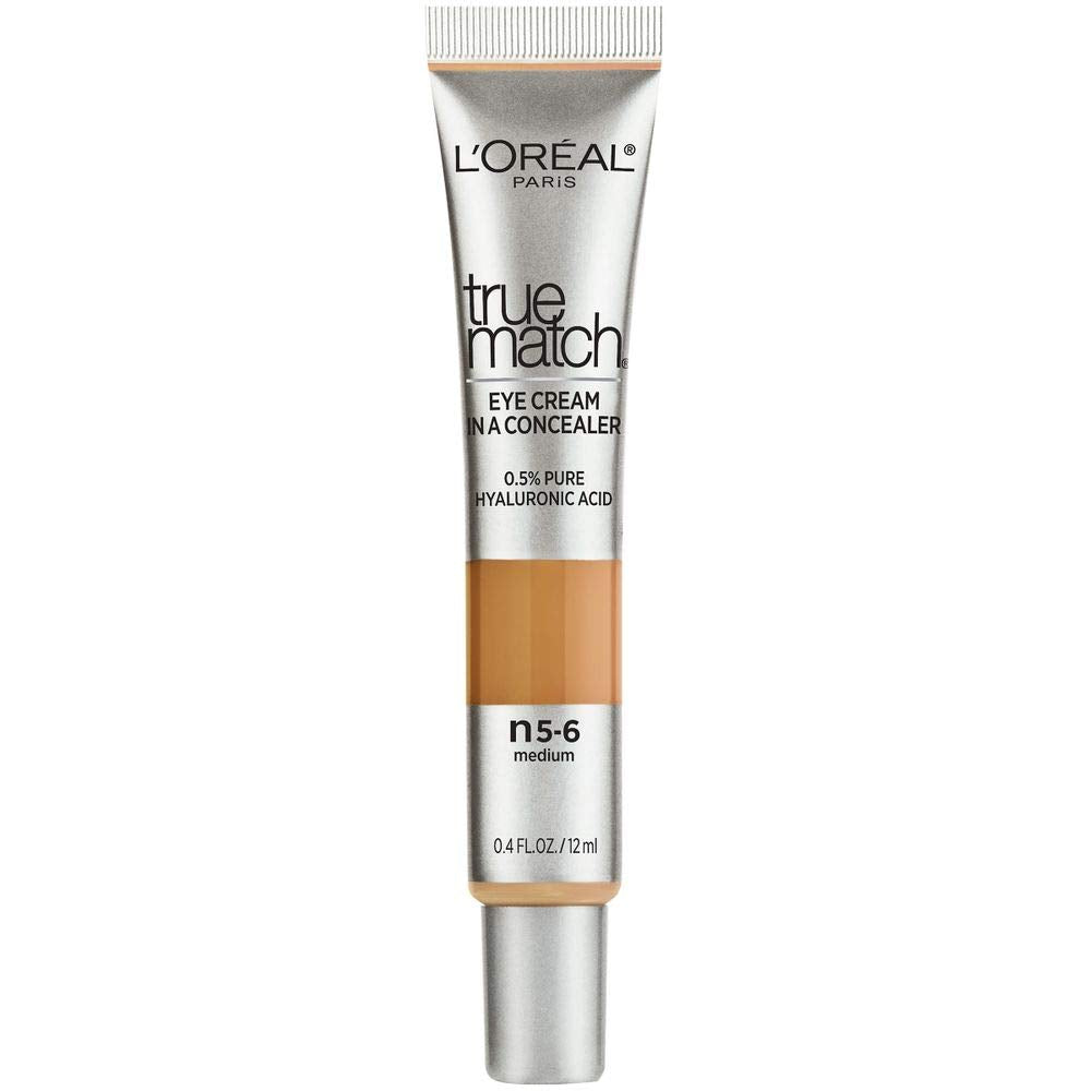 LOral Paris True Match Eye Cream in a Concealer, 0.5% hyaluronic acid, Medium N56, 0.4 fl. oz.
