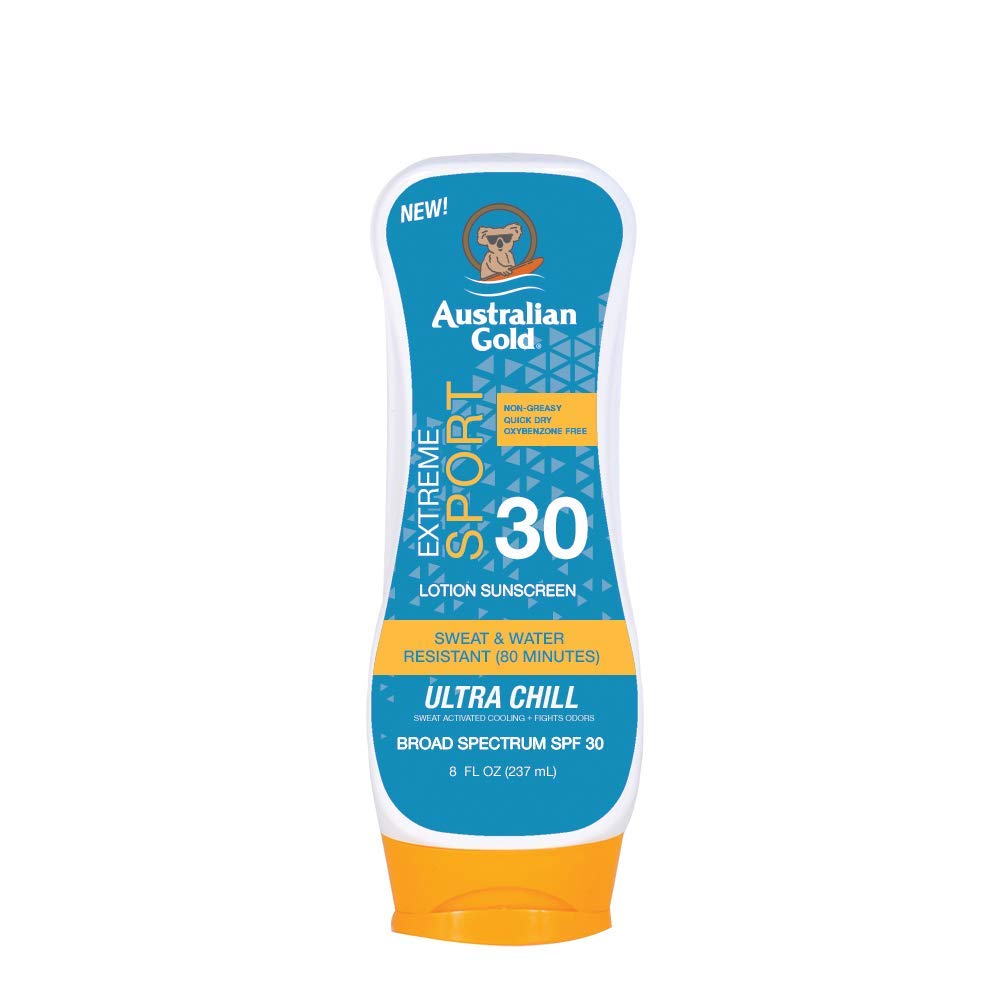 Australian Gold Extreme Sport Sunscreen Lotion Spf 30, 8 Ounce Broad Spectrum Sweat  Water Resistant Non-Greasy Oxybenzone Free